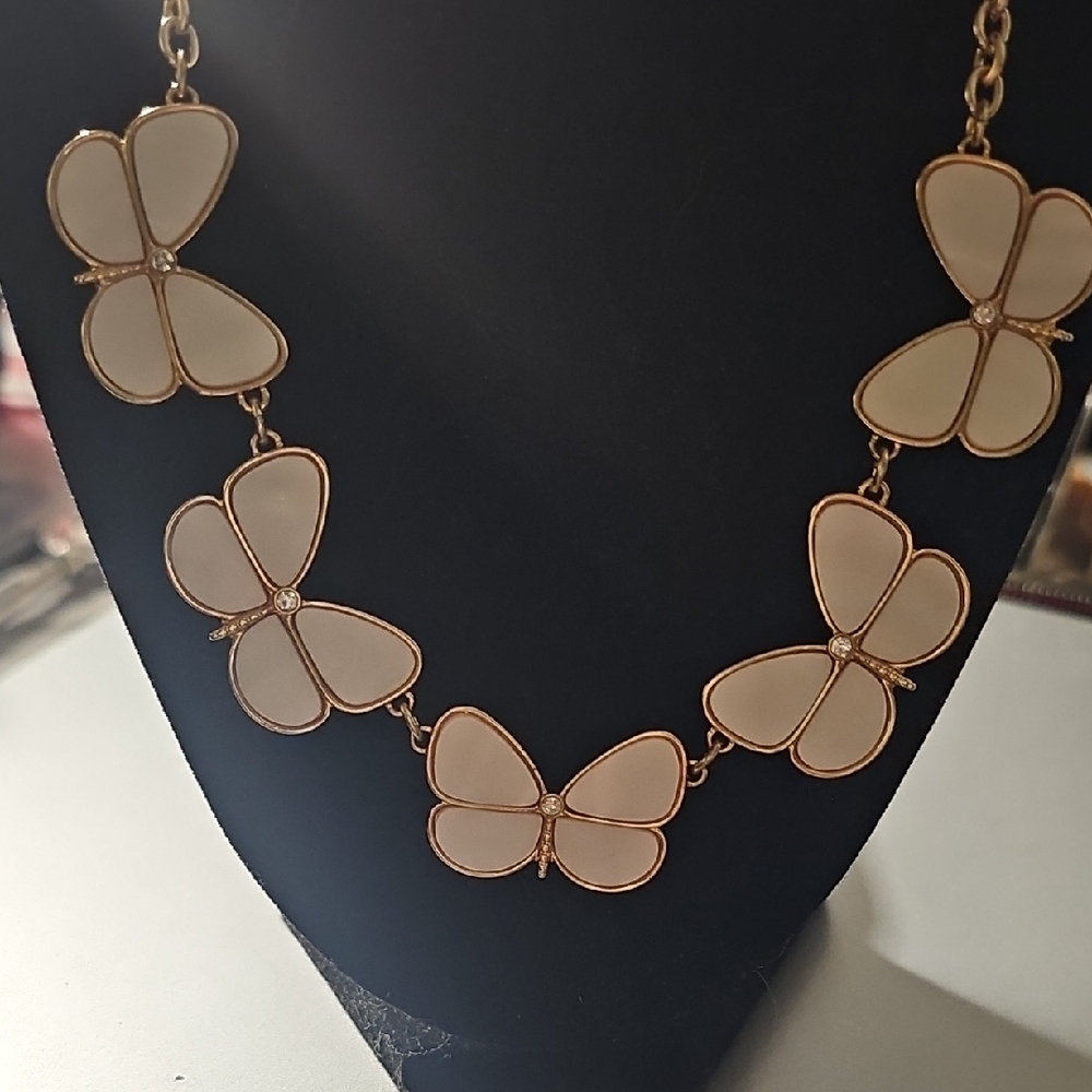 Park Lane Gold and Cream Butterfly Necklace